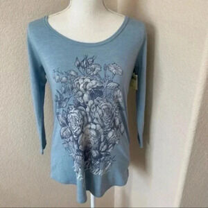 NWT Lucky Brand Blue Floral Tee Womens Size Small